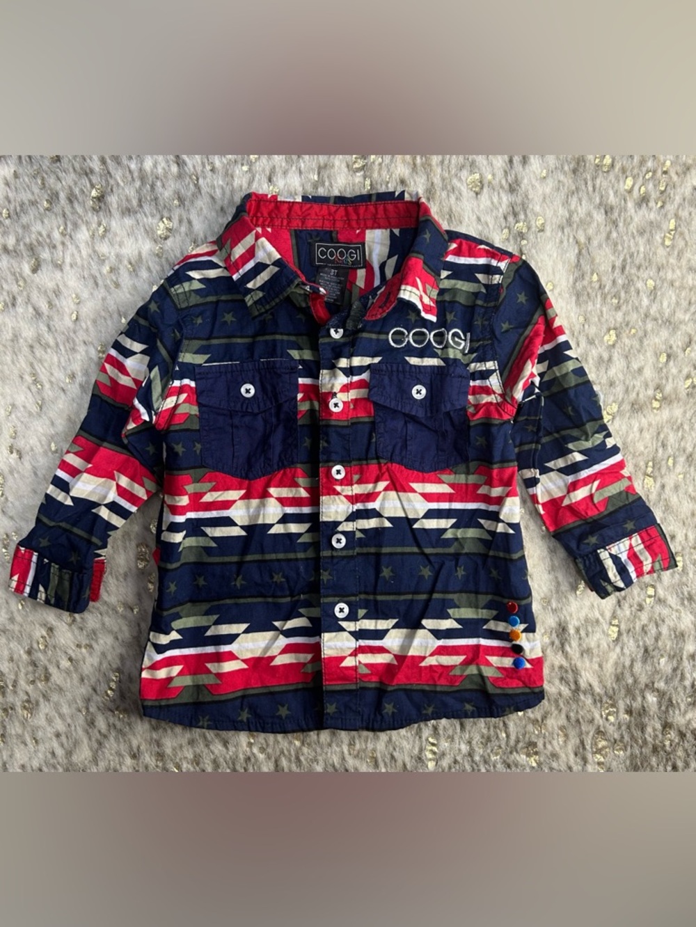 5 for $25🔥COOGI Kids Aztec Western Button Front‎ Shirt 3T